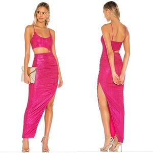 Superdown Pink Metallic MIYAH Cut Out Maxi Slit Long Dress XS